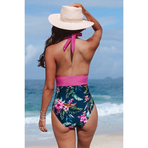 NWT Cupshe Halter Tummy Control & Floral & Animal One-Piece Swimsuit Bundle Sz L - Picture 8 of 11